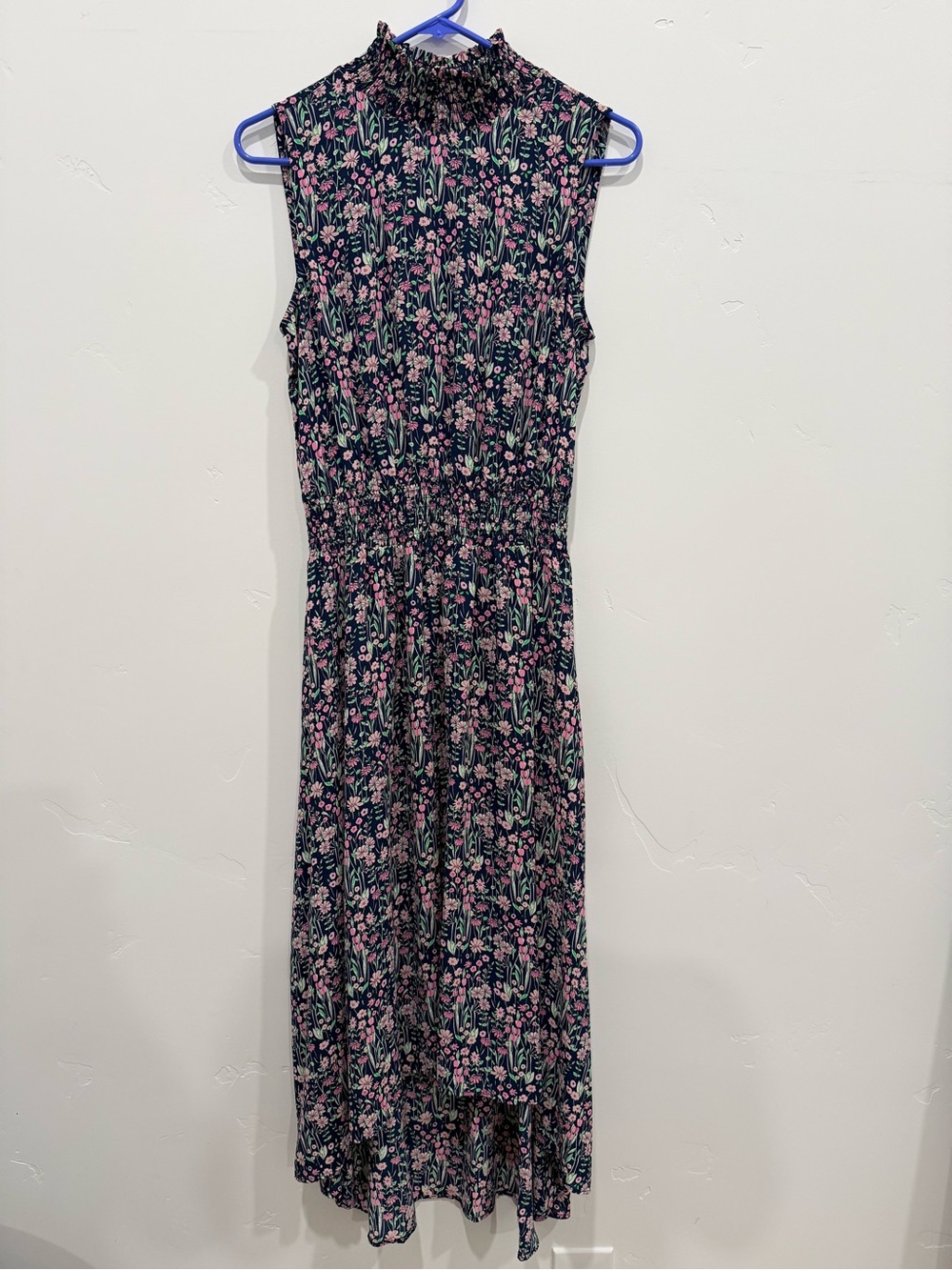 Nanette Lepore Navy Midi Dress with Pink Floral Print